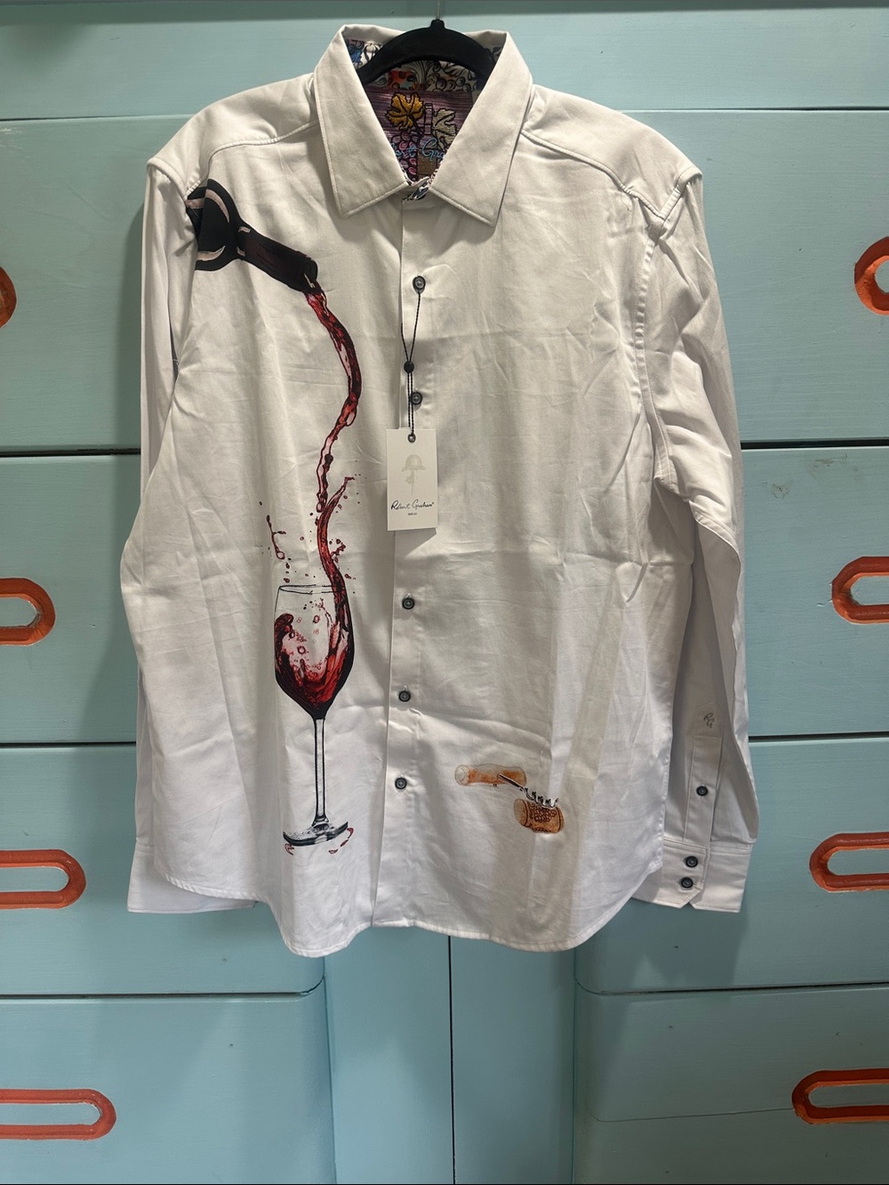 Robert Graham White Button-Down Shirt with Red Wine Pour Graphic